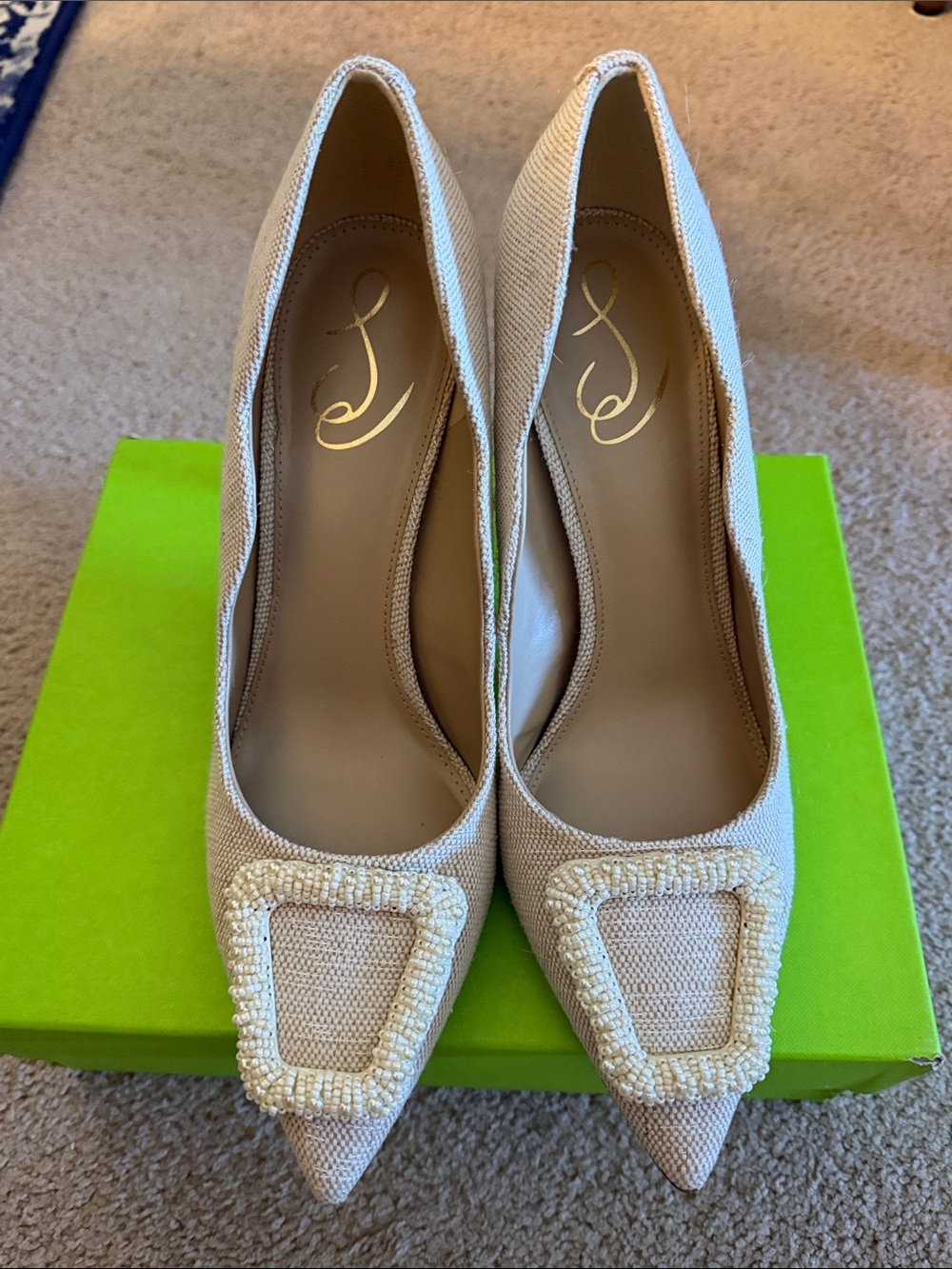 Sam Edelman Harriet Women's Beige Pointed Toe Embellished Pumps size 10